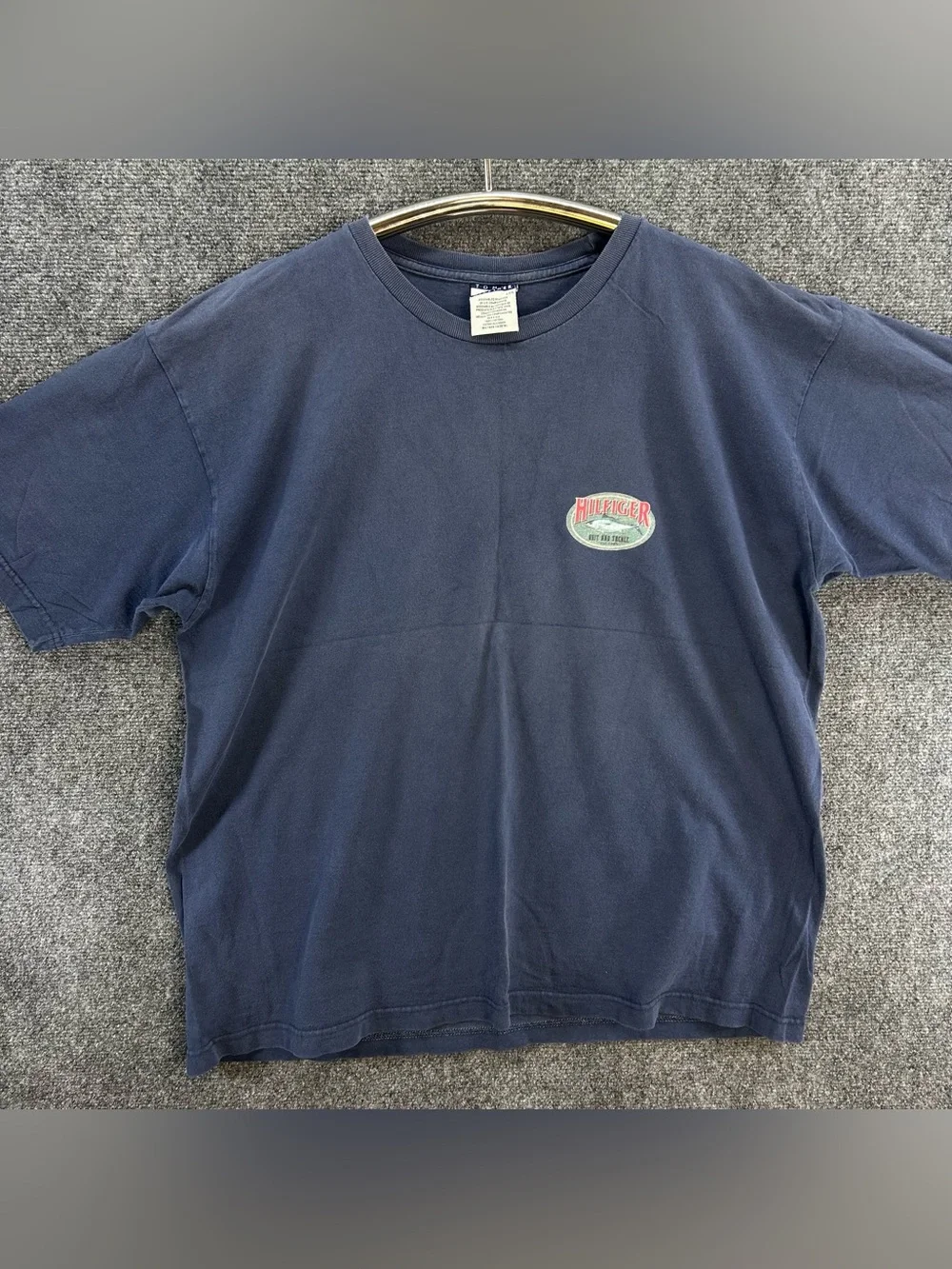 Vintage Tommy Hilfiger Shirt Mens Large Navy Blue Bait & Tackle Fishing 90s Boxy